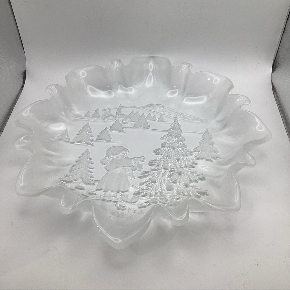 Walther Glas Christmas Star Plate Germany Embossed Frosted Glass Serving Platter